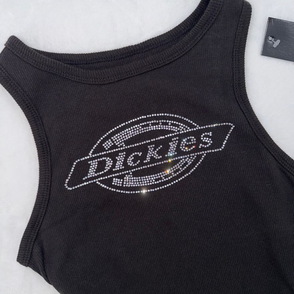Dickies Black Rhinestone Logo Ribbed Tank Top - Picture 2 of 4